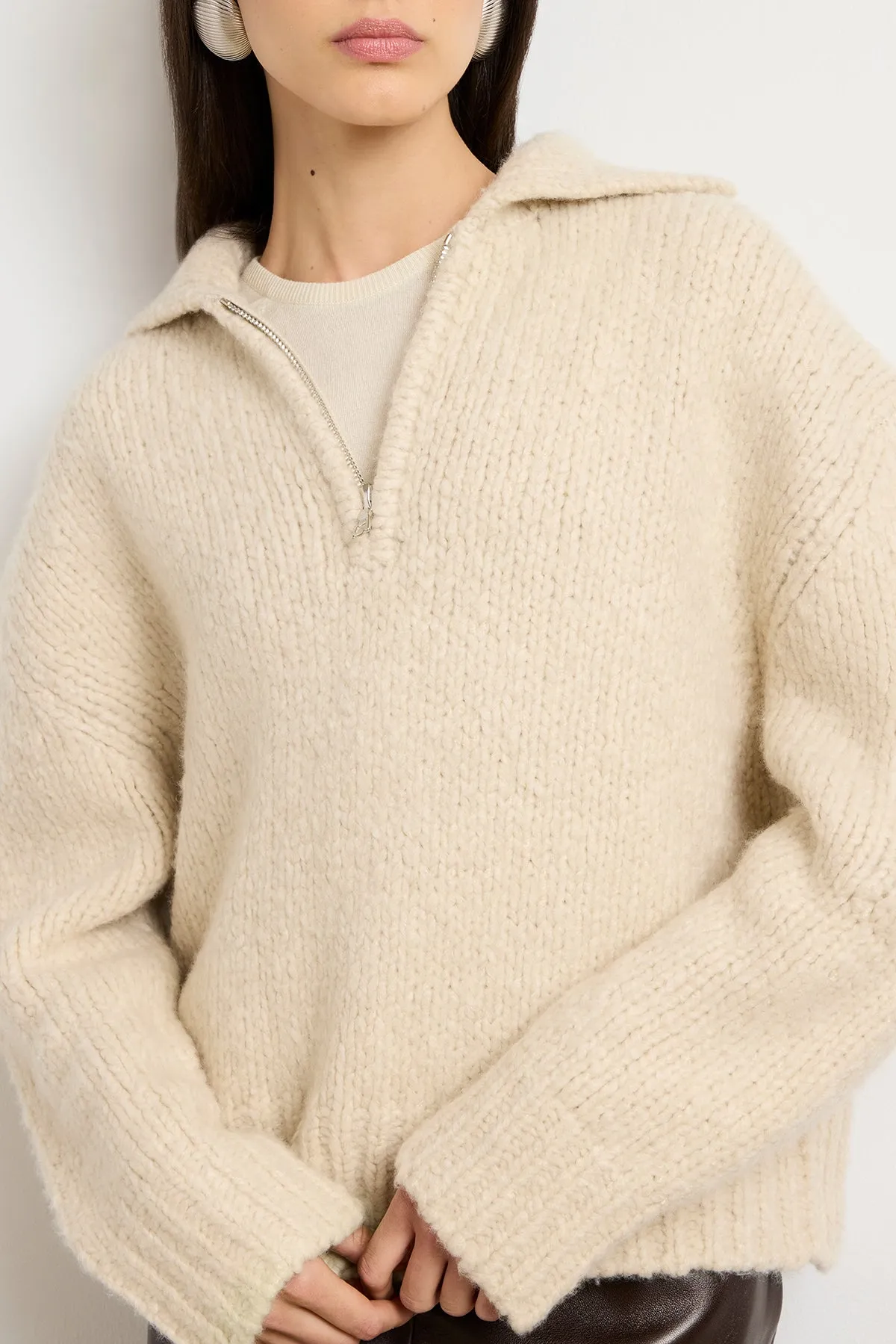 The Posie Half Zip Sweater with Sleeve Pocket in Latte sold by Brandon Maxwell product image thumbnail 2