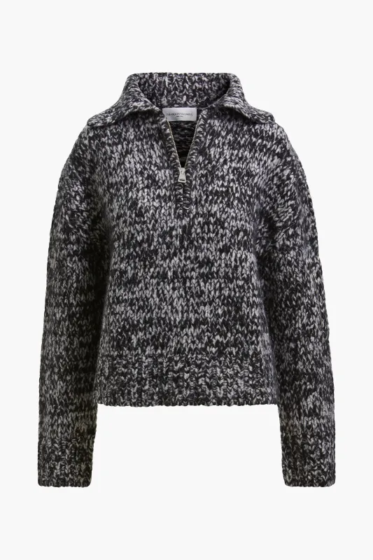 The Posie Half Zip Sweater with Sleeve Pocket in Static sold by Brandon Maxwell