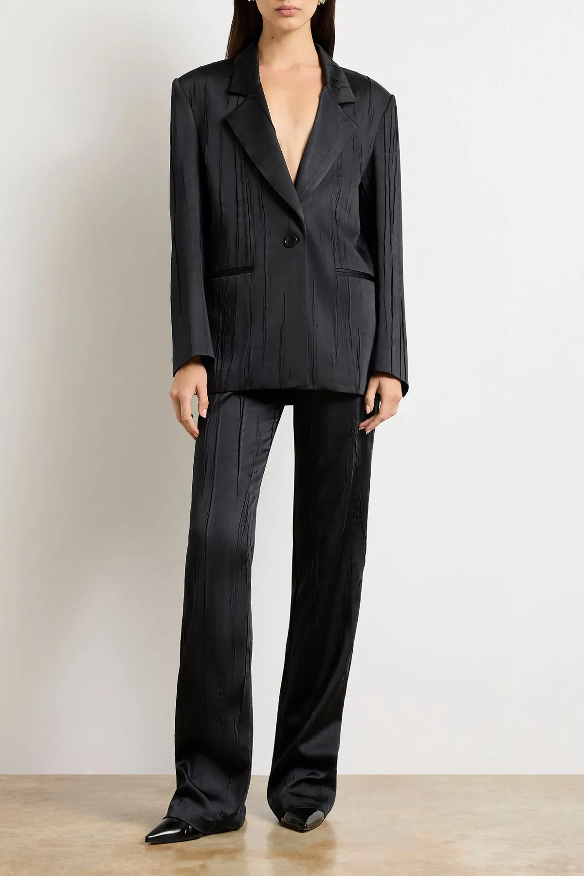 The Nell Crushed Satin Single Breasted Blazer in Black sold by Brandon Maxwell product image thumbnail 3