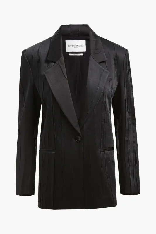The Nell Crushed Satin Single Breasted Blazer in Black sold by Brandon Maxwell