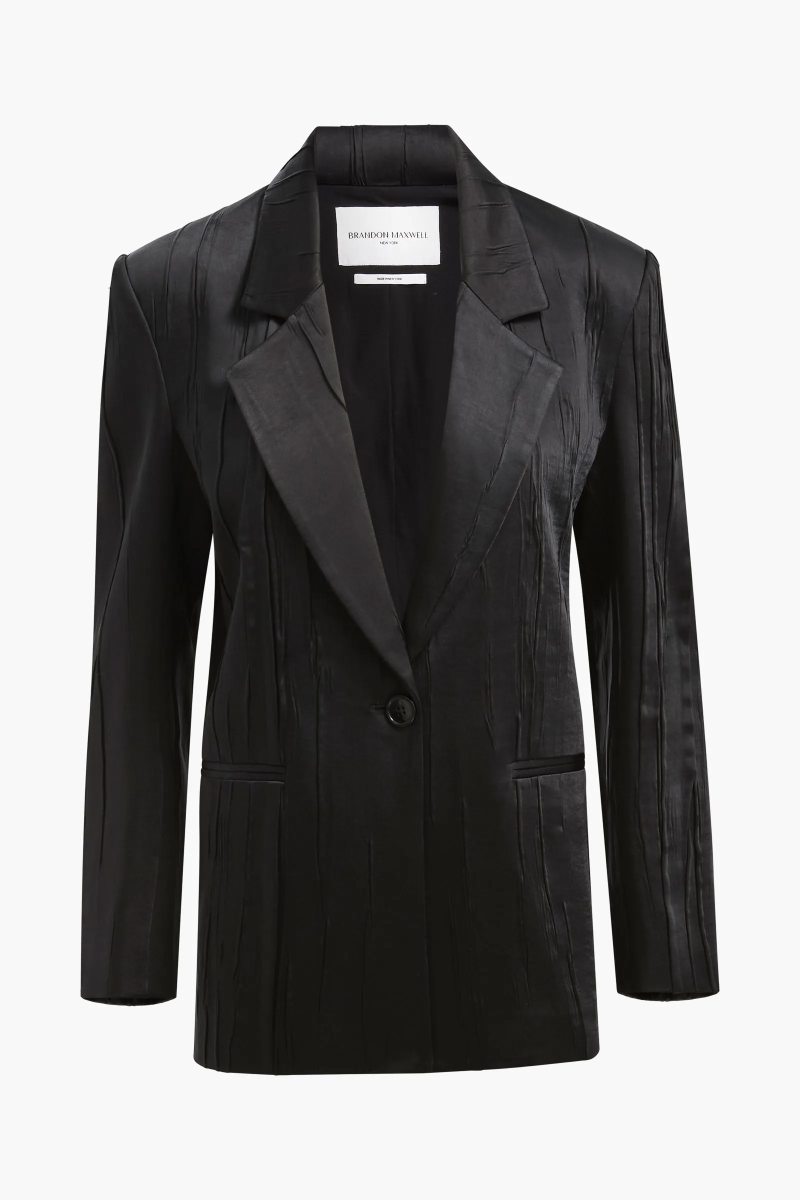 The Nell Crushed Satin Single Breasted Blazer in Black sold by Brandon Maxwell