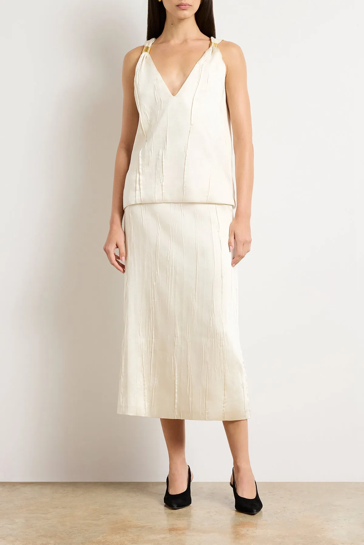 The Drew Deep V Tank in Ivory sold by Brandon Maxwell product image thumbnail 3