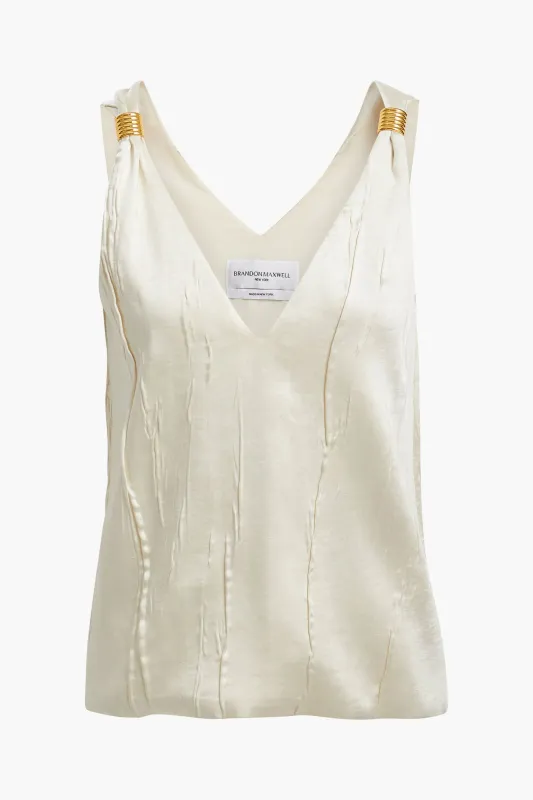 The Drew Deep V Tank in Ivory made by Brandon Maxwell