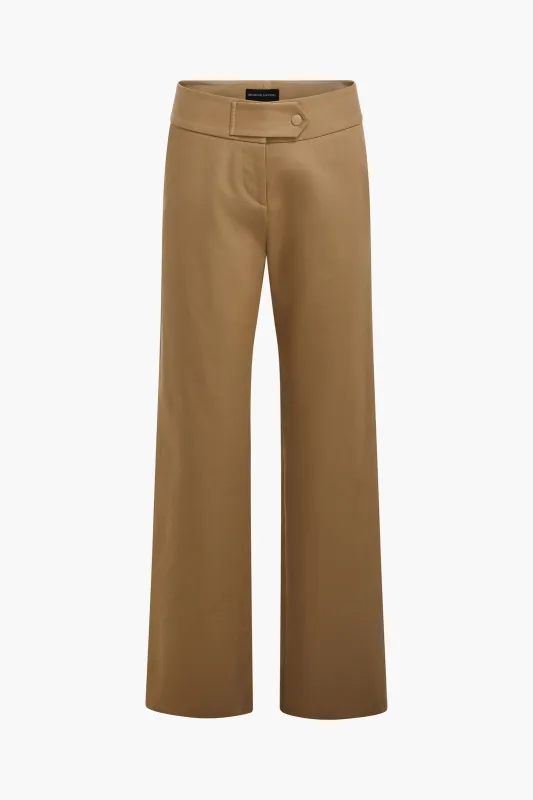 The Phoenix Trouser in Khaki Cotton Gabardine sold by Brandon Maxwell