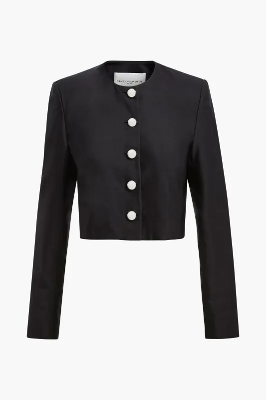 The Ryder Box Jacket in Black Silk Mikado made by Brandon Maxwell