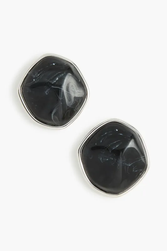 The Resin Earrings in Black and Silver made by Brandon Maxwell