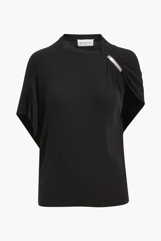 The Faye Asymmetric Top in Black and Silver sold by Brandon Maxwell