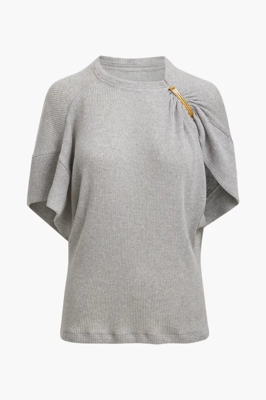 The Faye Asymmetric Top in Heather Grey and Gold sold by Brandon Maxwell