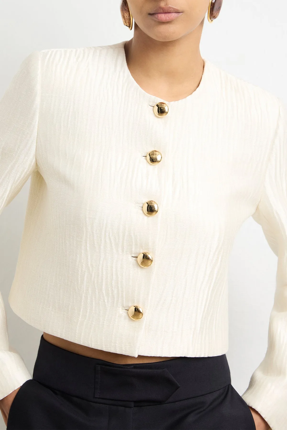 The Ryder Box Jacket in Pearl Sponge Silk sold by Brandon Maxwell product image thumbnail 2