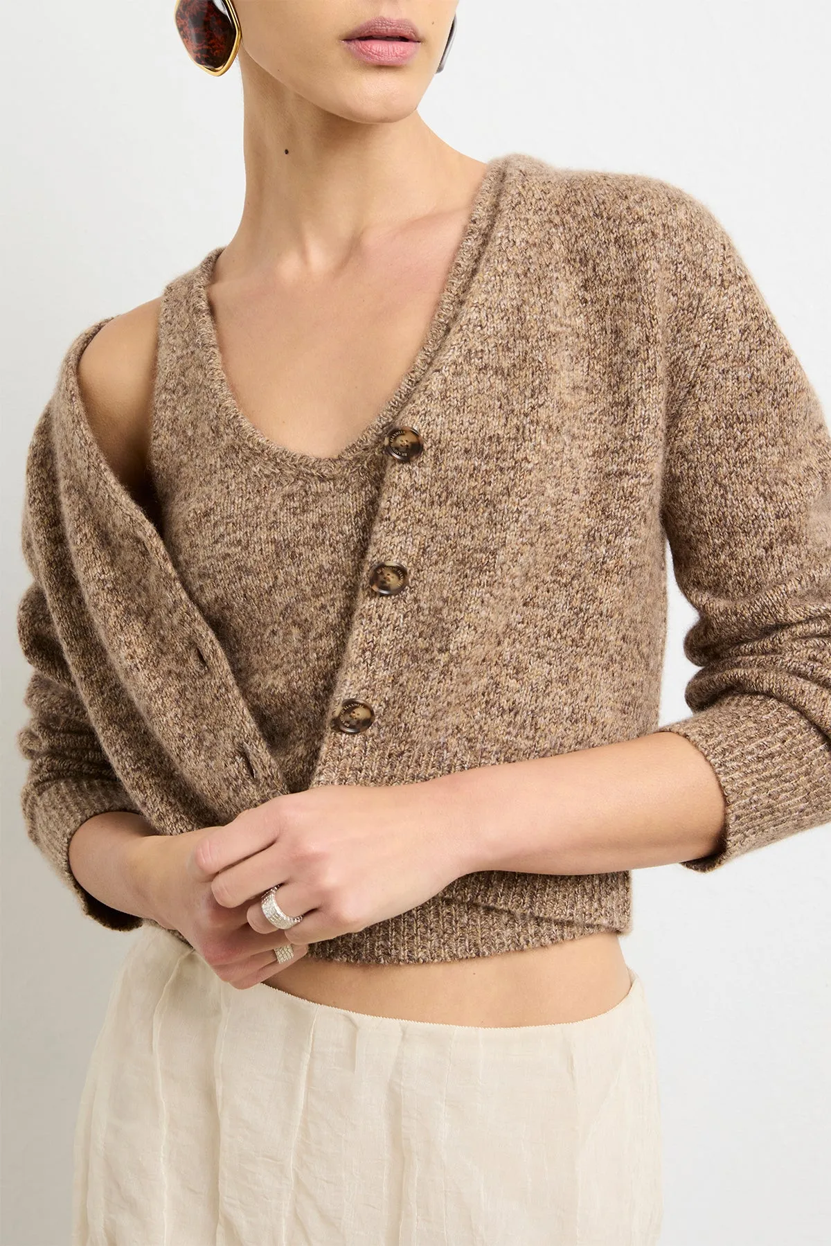 The Sloane Cardigan in Marled Brown Silk Cashmere sold by Brandon Maxwell product image thumbnail 2