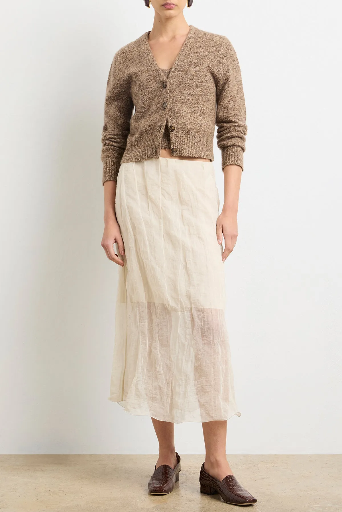 The Sloane Cardigan in Marled Brown Silk Cashmere sold by Brandon Maxwell product image thumbnail 3