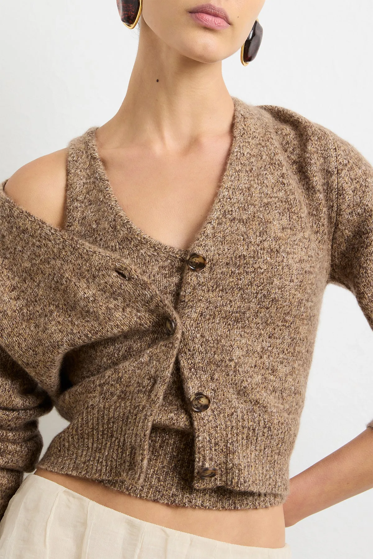 The Sloane Cardigan in Marled Brown Silk Cashmere sold by Brandon Maxwell product image thumbnail 5