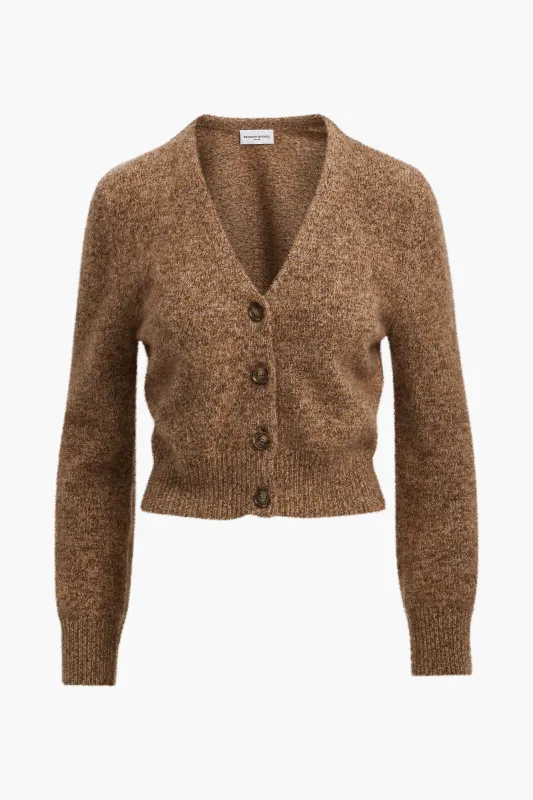 The Sloane Cardigan in Marled Brown Silk Cashmere made by Brandon Maxwell
