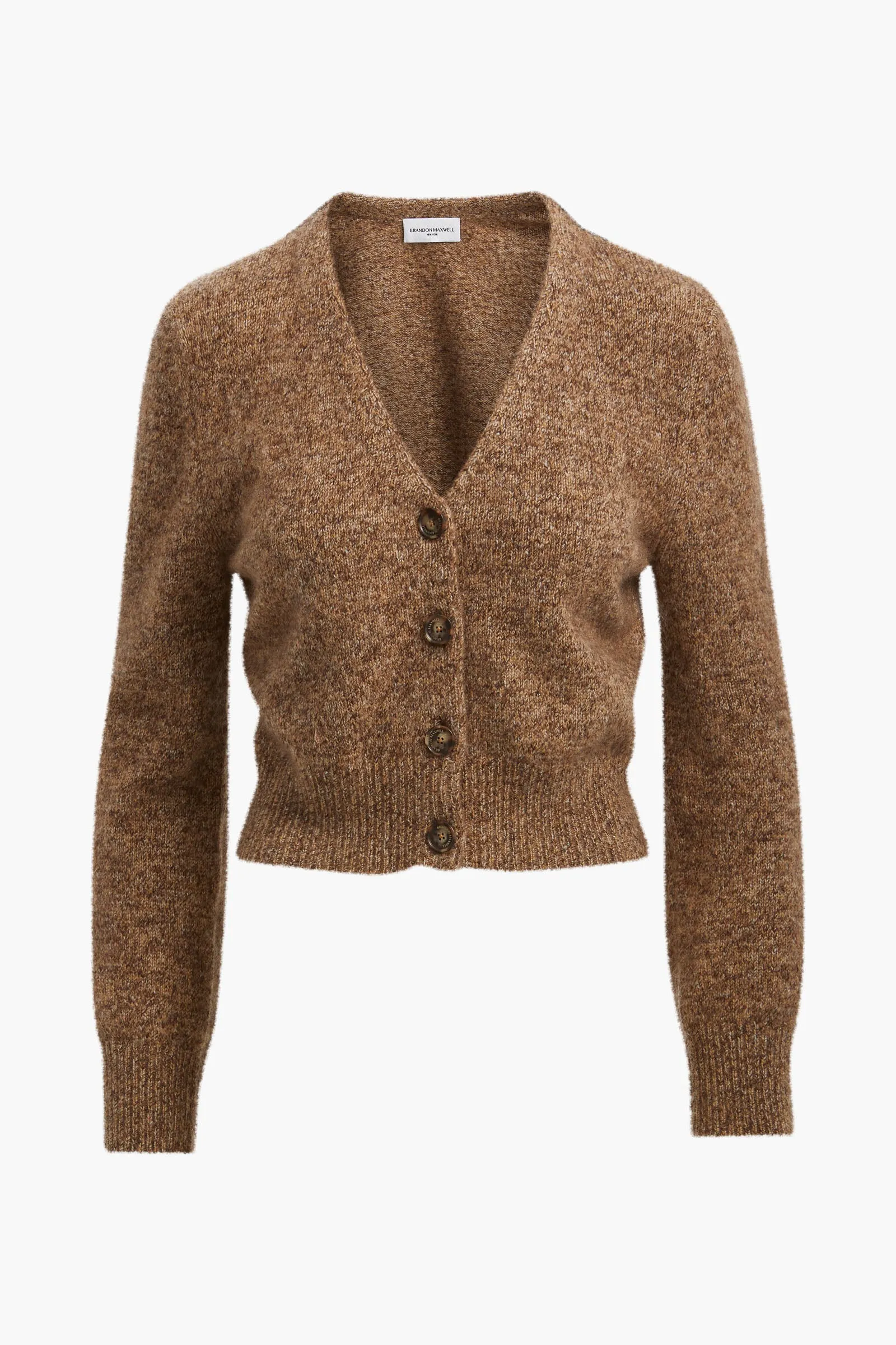 The Sloane Cardigan in Marled Brown Silk Cashmere sold by Brandon Maxwell