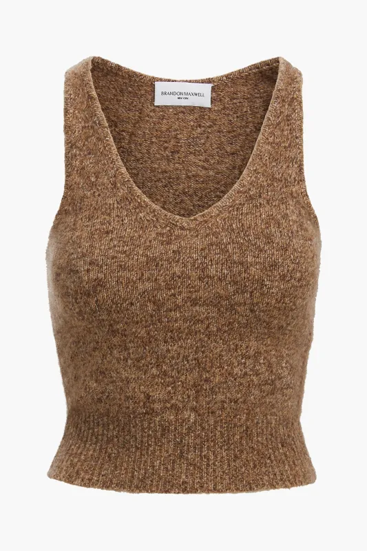 The Reese Knit Tank in Marled Brown Silk Cashmere sold by Brandon Maxwell