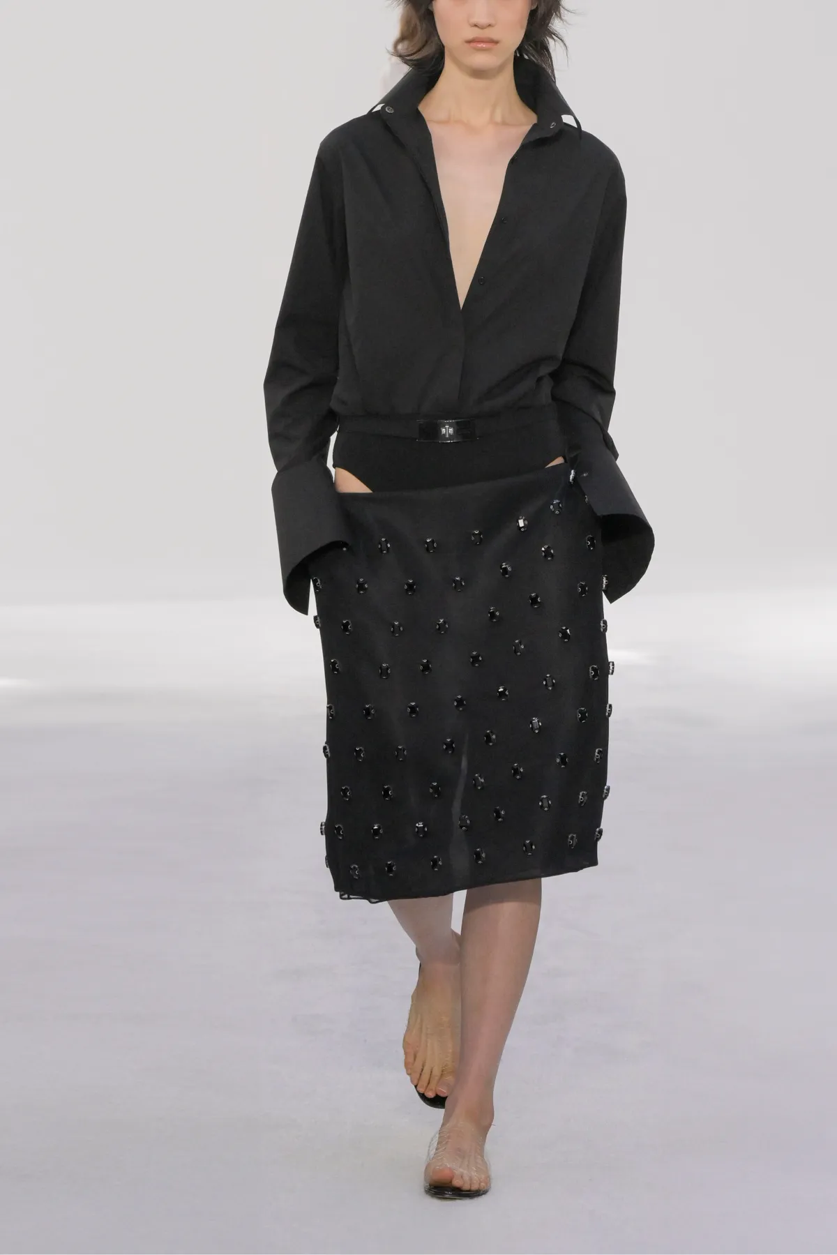 The Bradshaw Cotton Shirt Bodysuit in Black sold by Brandon Maxwell