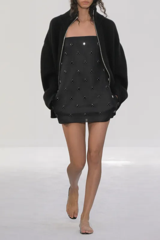 The Tilly Embroidered Mini Dress in Black made by Brandon Maxwell