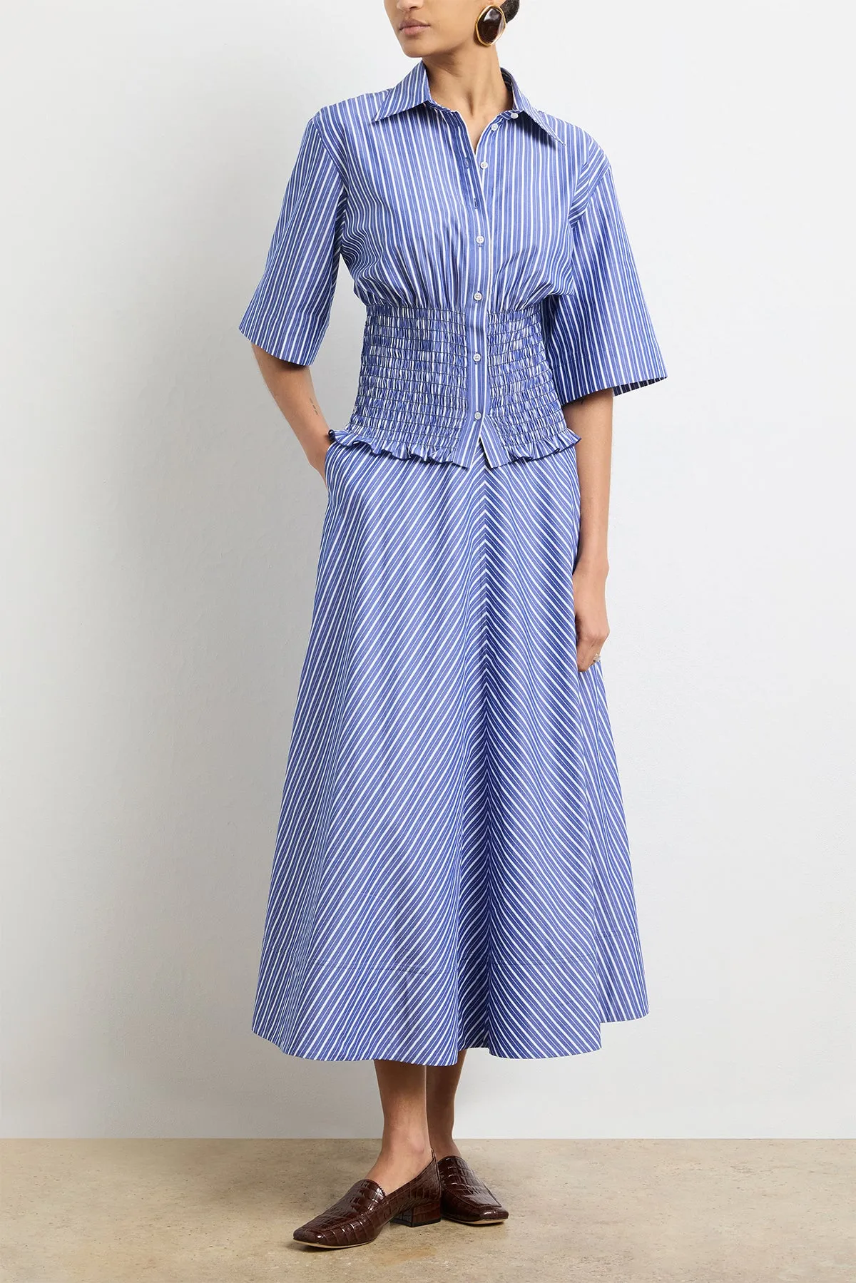 The Knox Skirt in Navy Striped Cotton sold by Brandon Maxwell product image thumbnail 2