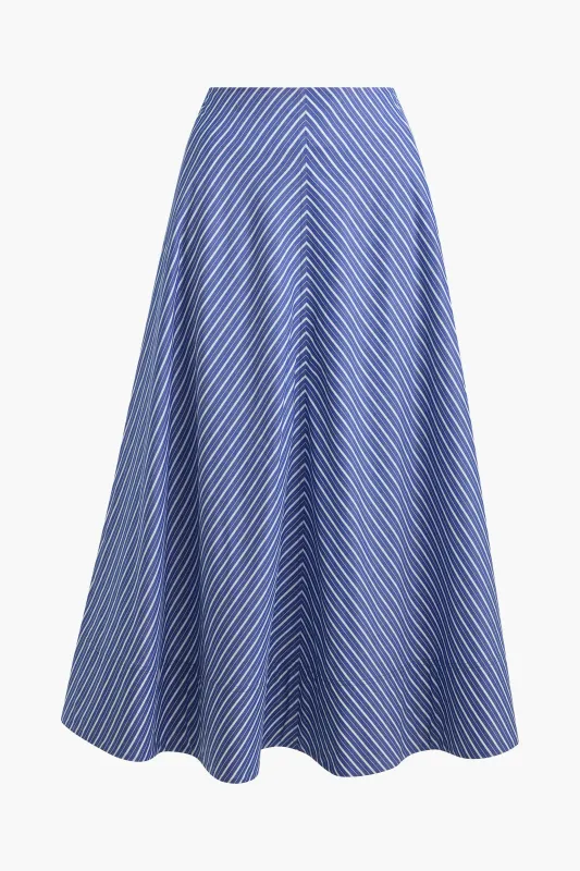 The Knox Skirt in Navy Striped Cotton made by Brandon Maxwell