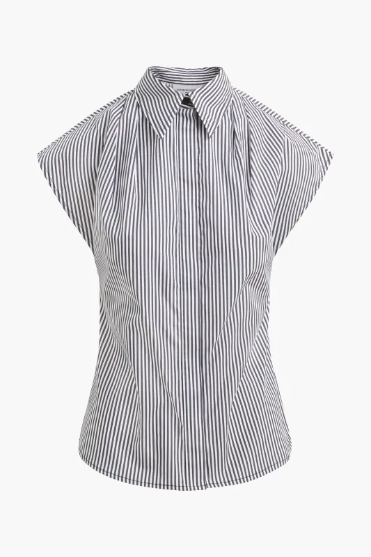 The Gabi Top in Black and White Striped Cotton made by Brandon Maxwell