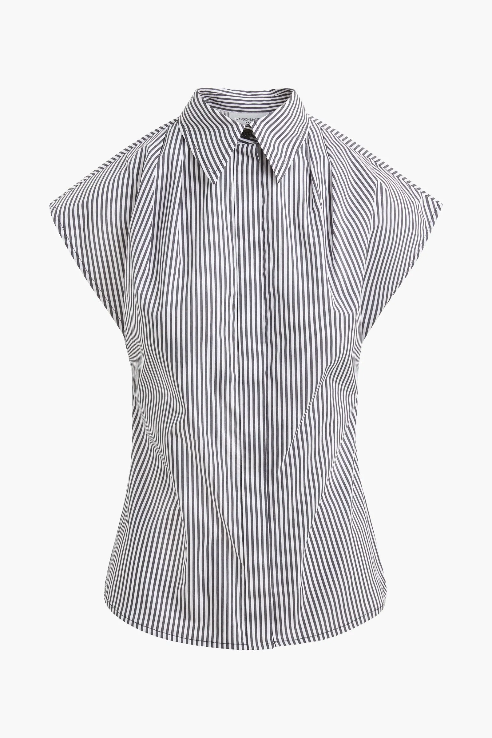 The Gabi Top in Black and White Striped Cotton sold by Brandon Maxwell