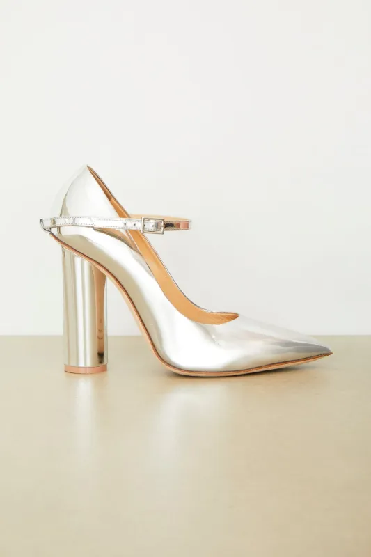 The Mary Jane in Patent Leather Silver made by Brandon Maxwell