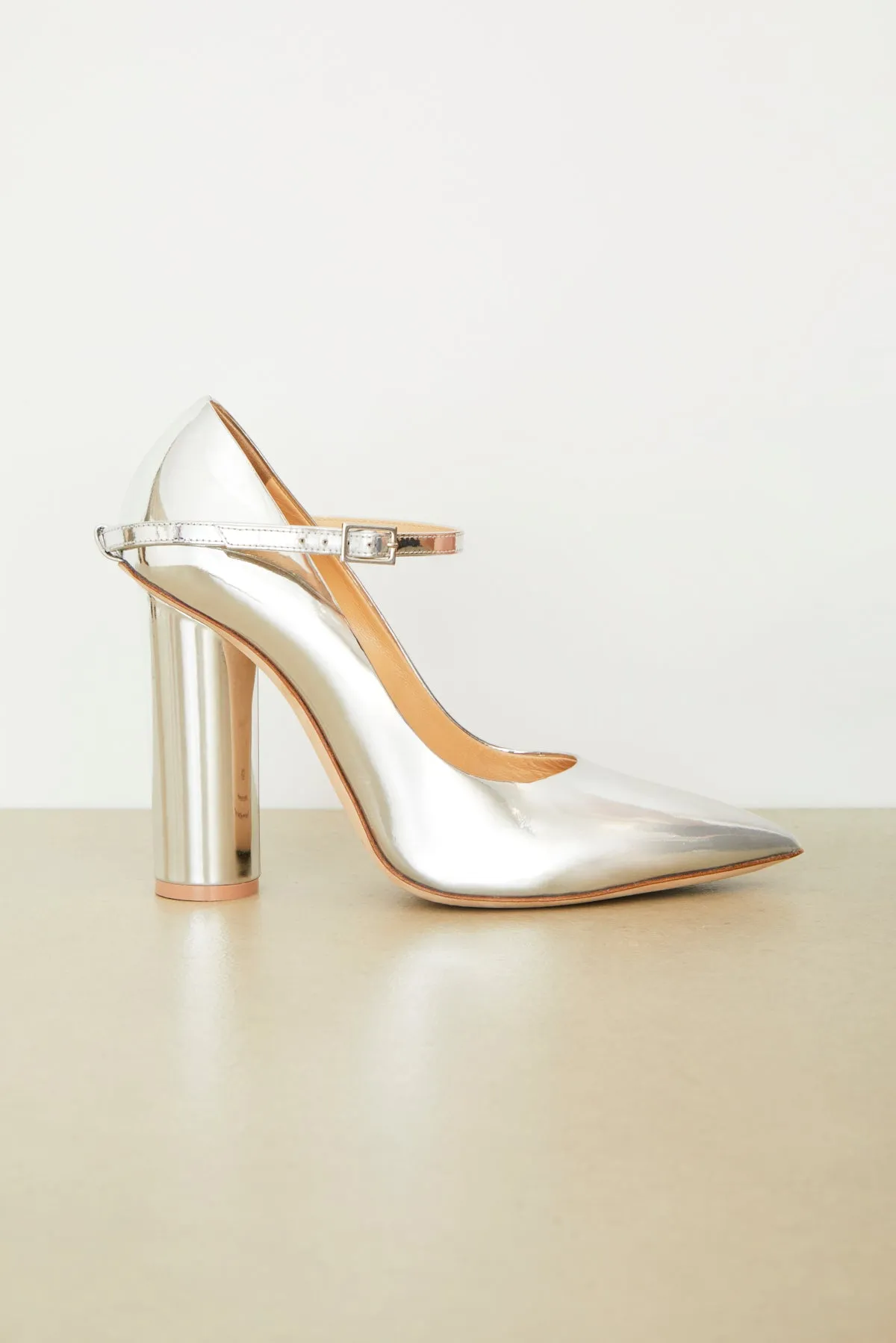 The Mary Jane in Patent Leather Silver sold by Brandon Maxwell