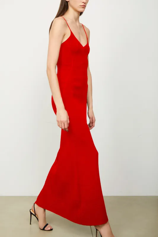 The Maeve Ankle Length Ribbed Knit Dress in Red made by Brandon Maxwell