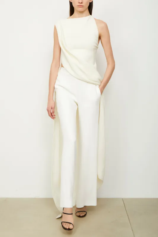 The High Waisted Wide Leg Trouser in White sold by Brandon Maxwell