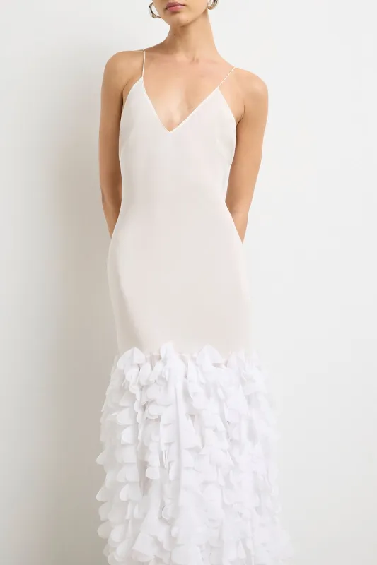 The Jacqueline Embroidered Silk Slip Dress in White made by Brandon Maxwell