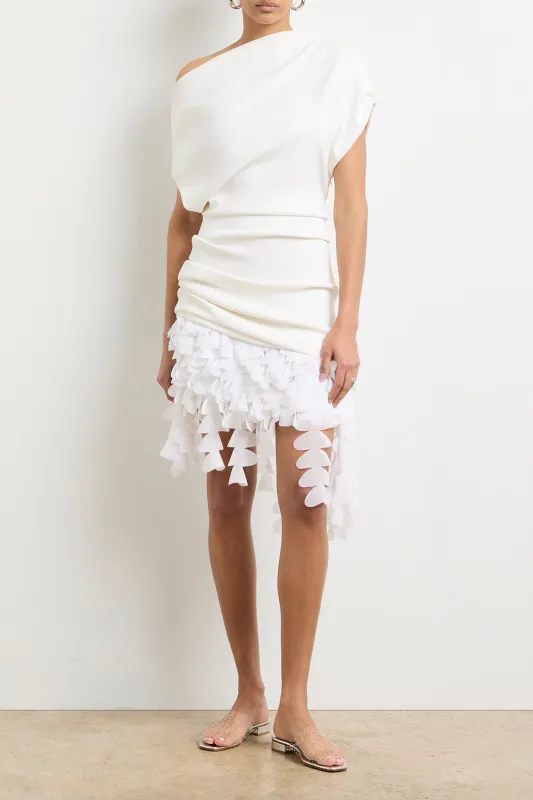 The Kayla Draped Mini Dress in White made by Brandon Maxwell