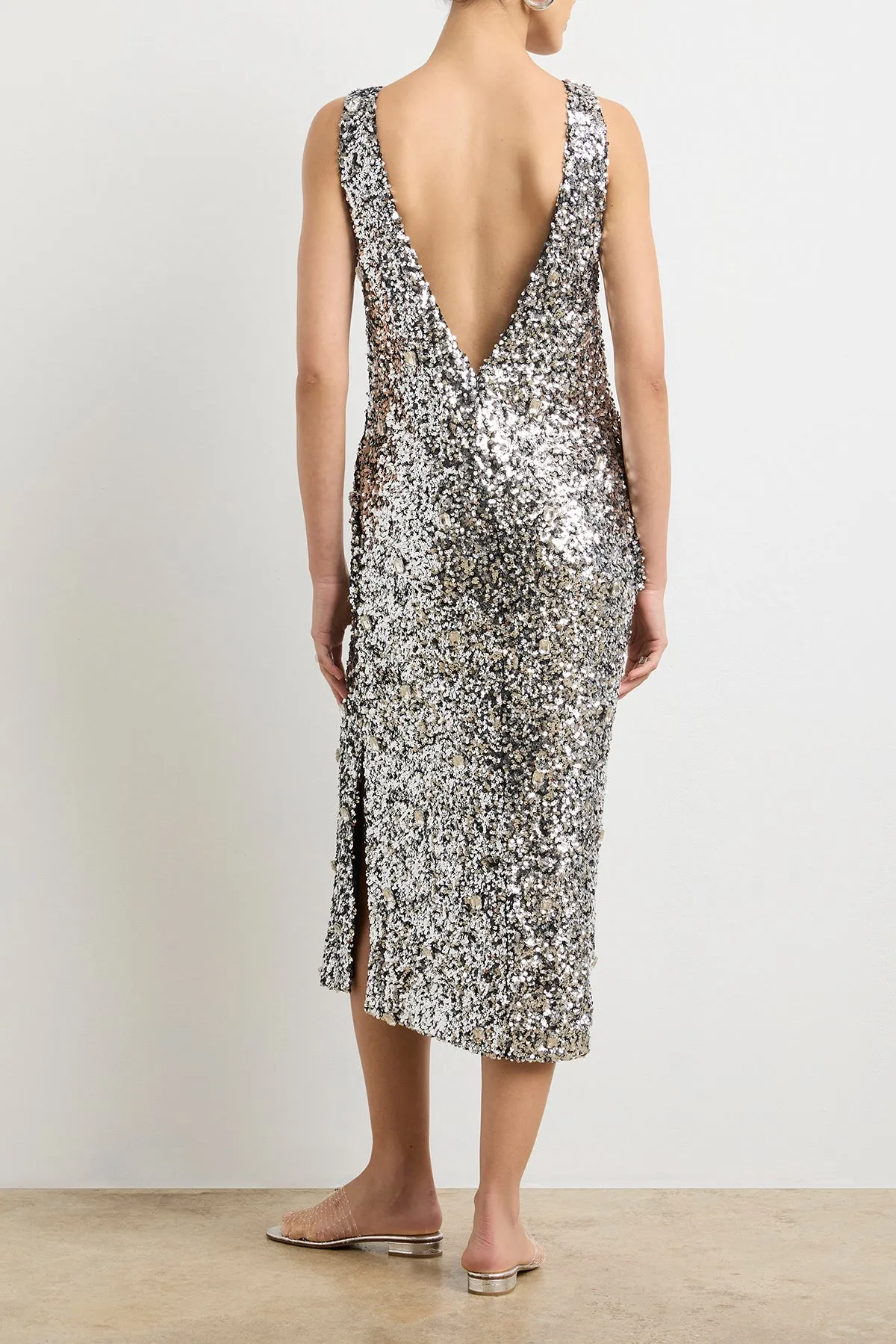 The Santha Dress in Silver Sequin sold by Brandon Maxwell product image thumbnail 4