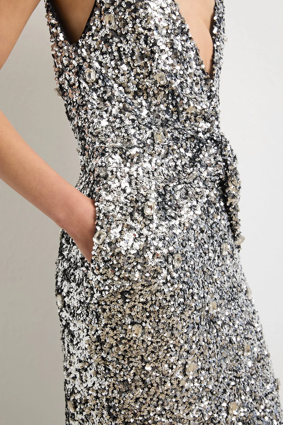 The Santha Dress in Silver Sequin sold by Brandon Maxwell product image thumbnail 5