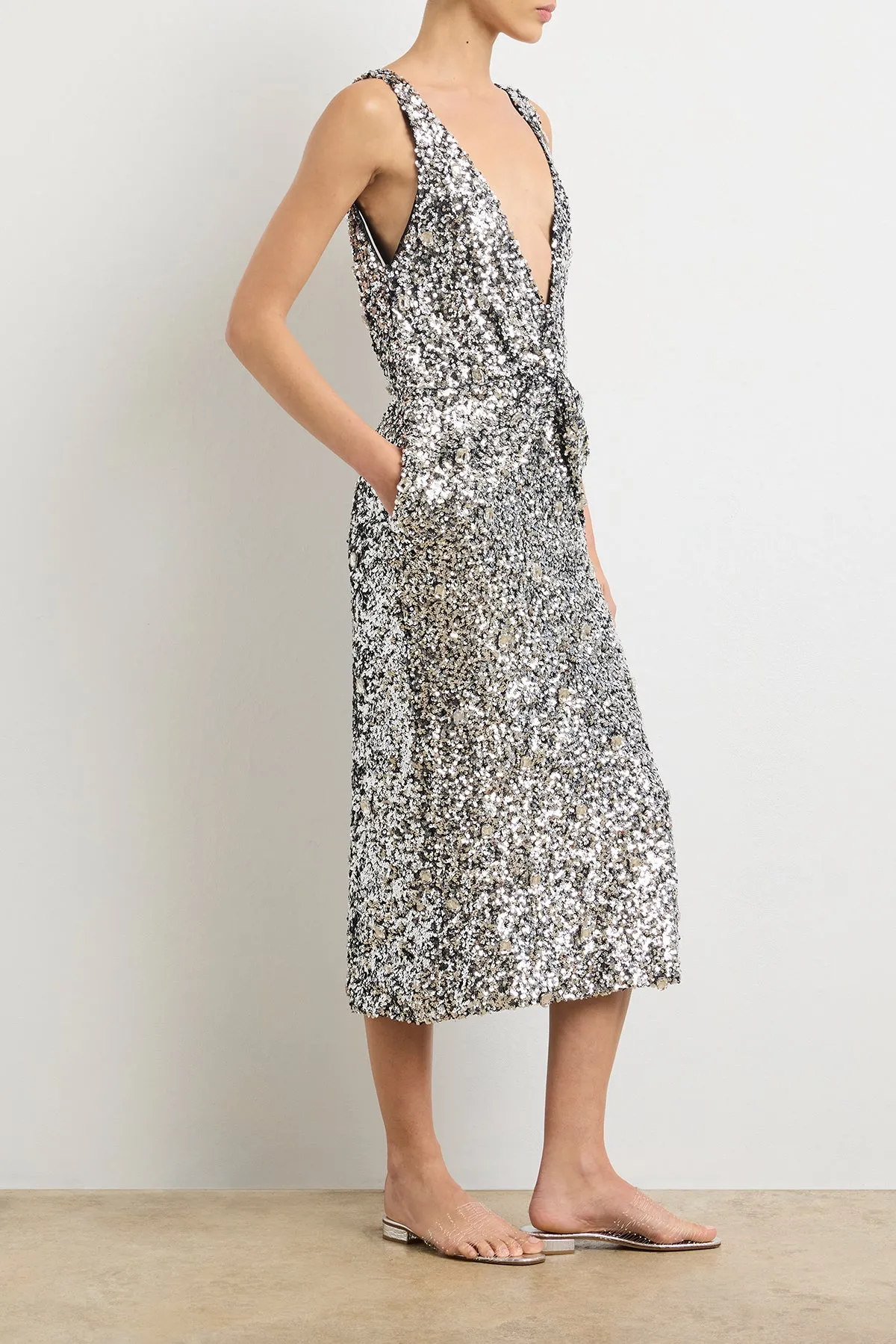 The Santha Dress in Silver Sequin sold by Brandon Maxwell product image thumbnail 3