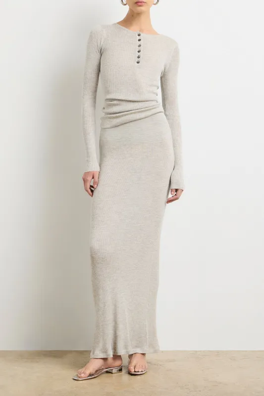 The Tilda Jersey Henley Dress in Heather Grey sold by Brandon Maxwell