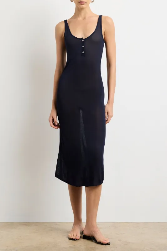 The Catherine Henley Tank Midi Dress in Navy sold by Brandon Maxwell