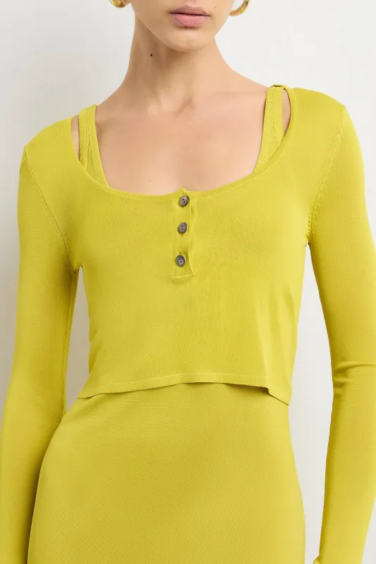 The Wylder Cropped Henley in Olive Oil made by Brandon Maxwell