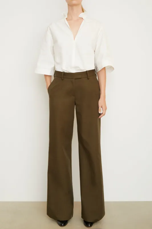 The Tenley Trouser in Olive made by Brandon Maxwell