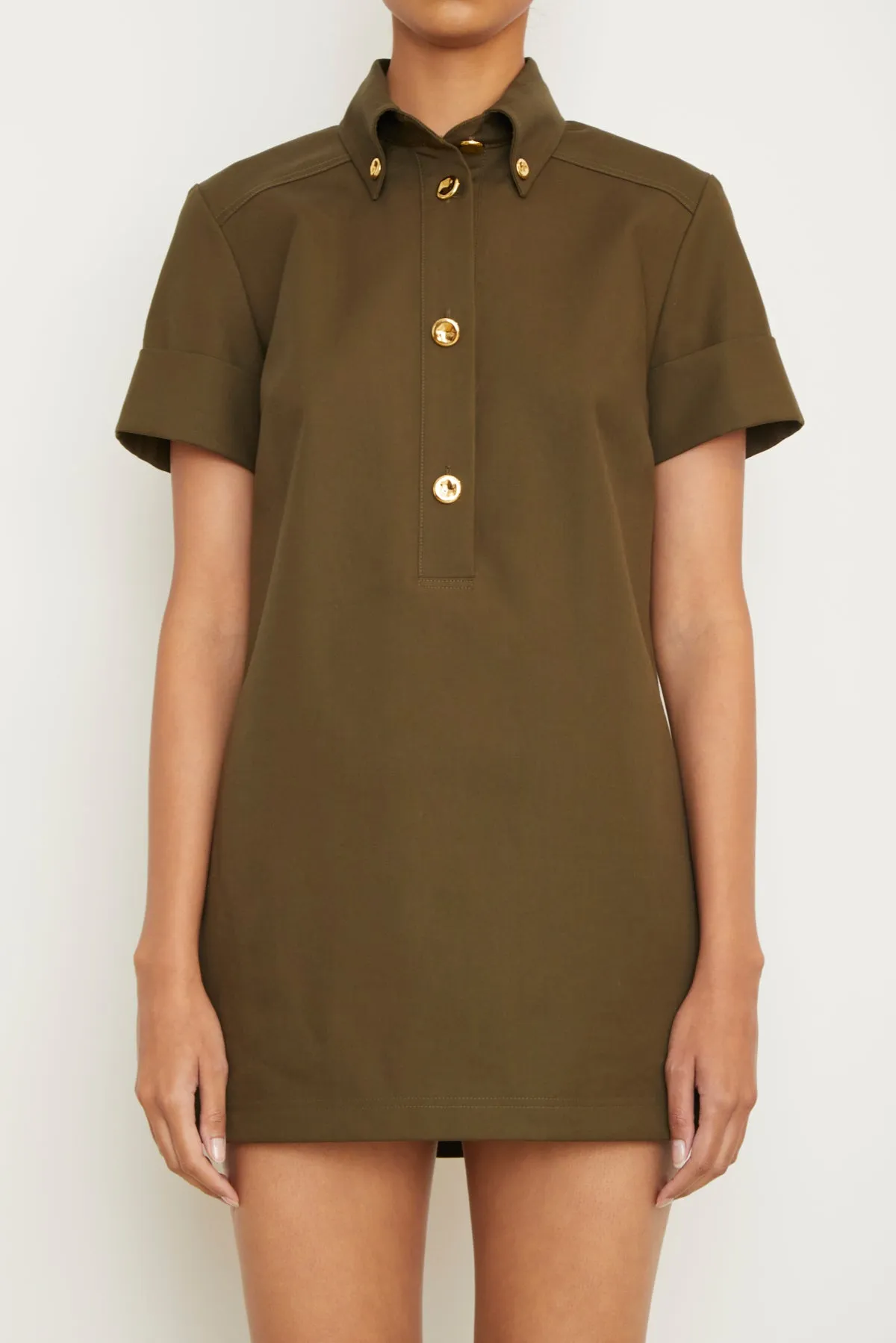 The Noelle Mini Dress in Olive sold by Brandon Maxwell