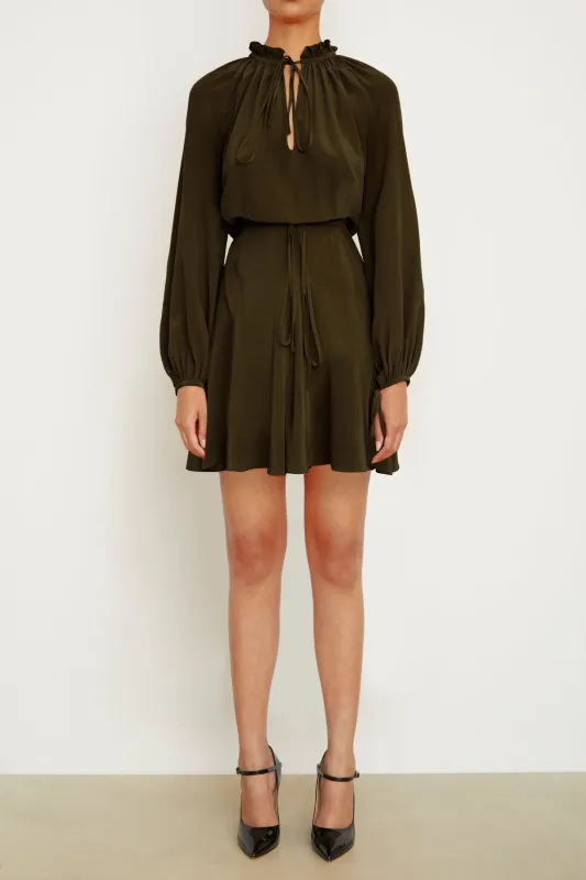 The Pam Mini Caftan Dress in Green Silk made by Brandon Maxwell