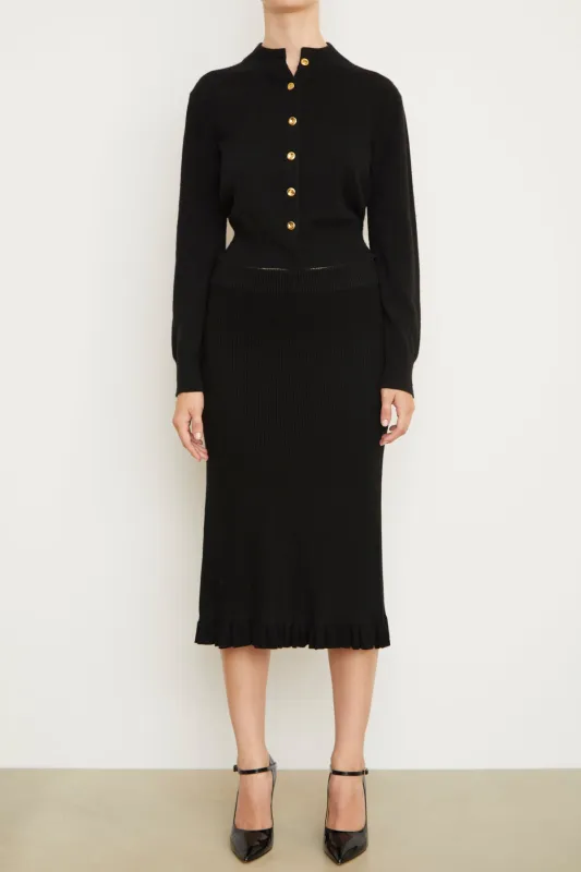 The Grace Cashmere Midi Skirt in Black made by Brandon Maxwell