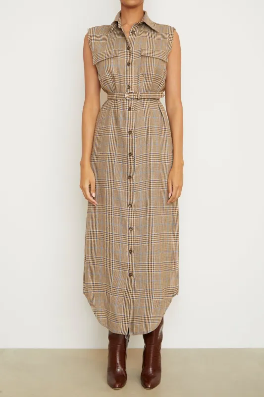 The Lilian Sleeveless Shirtdress in Brown Plaid made by Brandon Maxwell