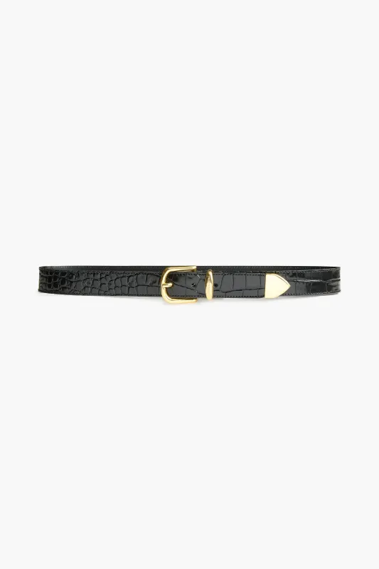 The Classic Croc Belt in Black and Gold sold by Brandon Maxwell