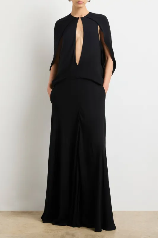 The Jillian Cape Dress in Black made by Brandon Maxwell