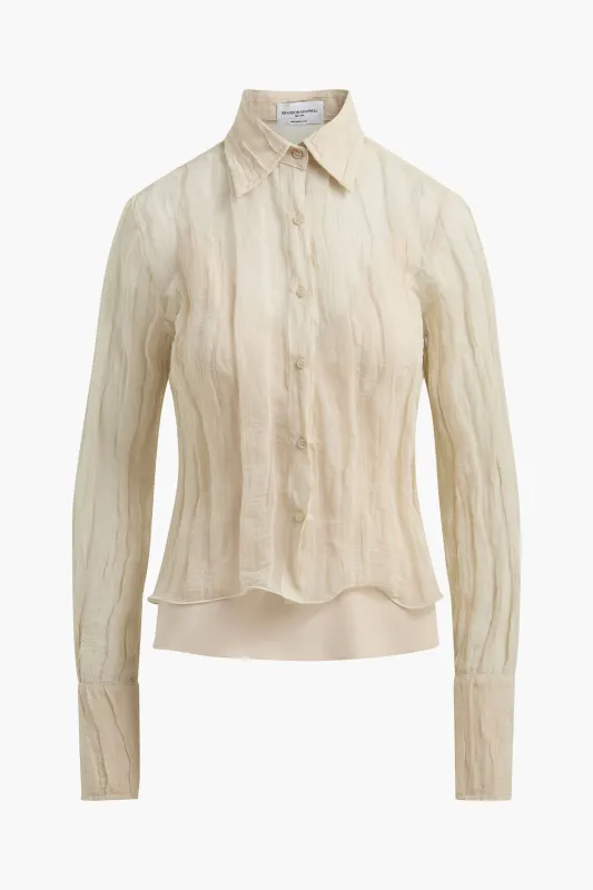 The Billie Button Up Top in Metal Oyster Organza made by Brandon Maxwell