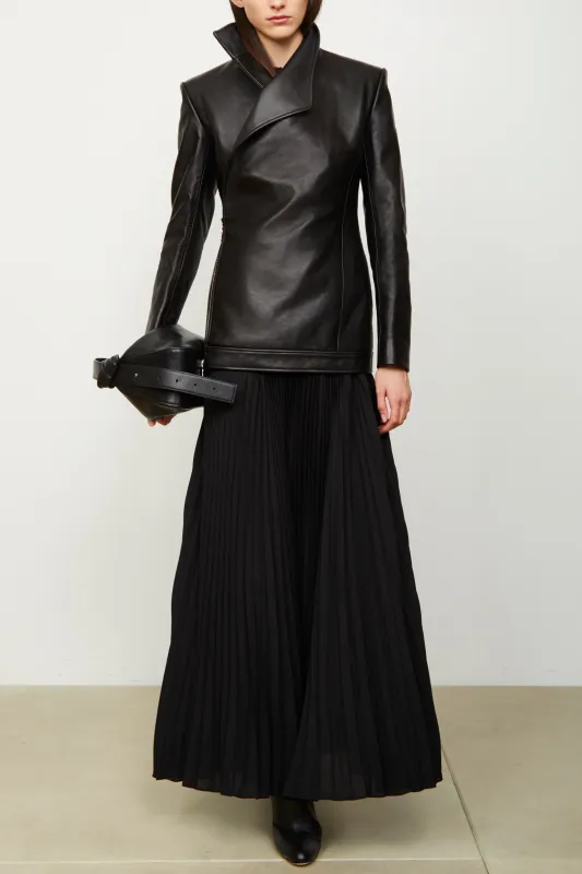 The Lottie High Collar Double Breasted Jacket in Black made by Brandon Maxwell