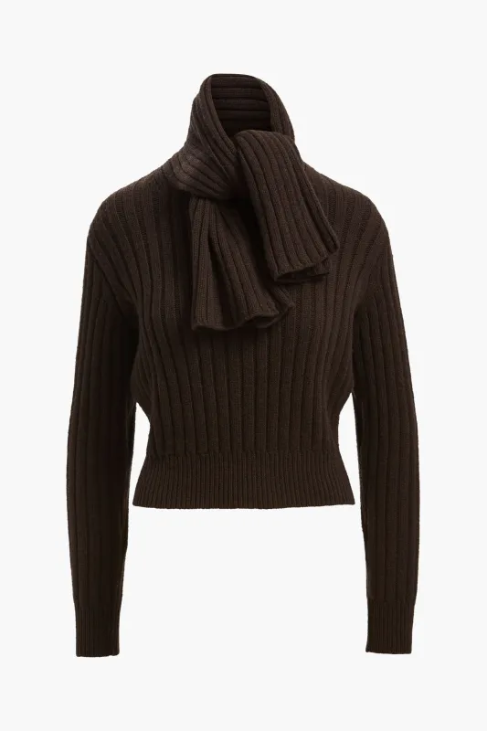 The Ryan Ribbed Scarf Sweater in Chocolate Brown made by Brandon Maxwell