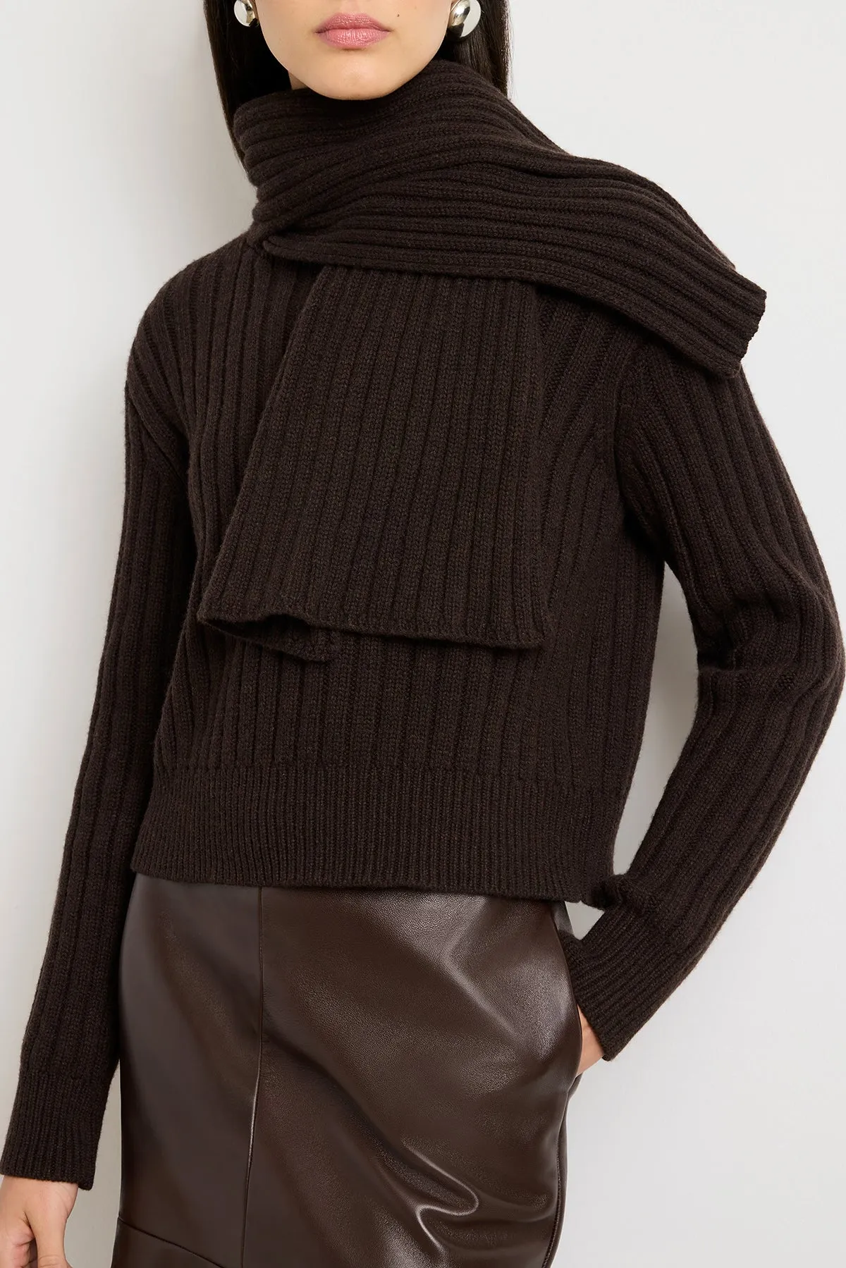 The Ryan Ribbed Scarf Sweater in Chocolate Brown sold by Brandon Maxwell product image thumbnail 2