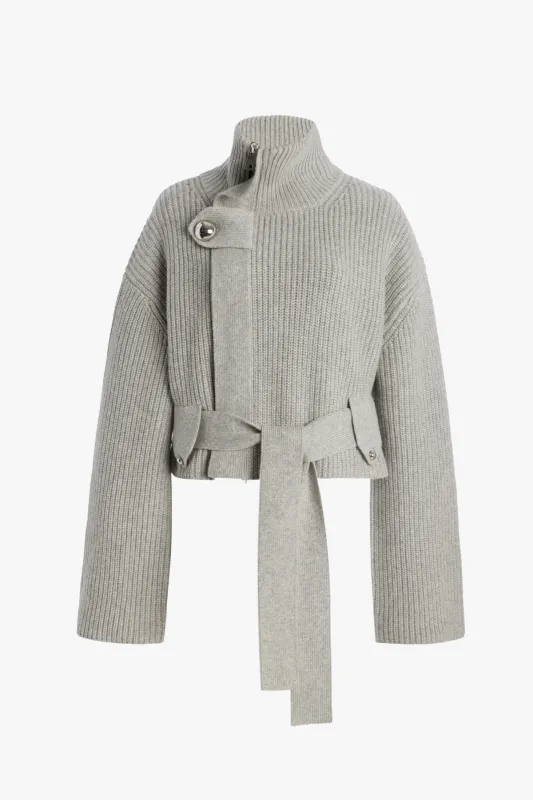 The Neal Zip Sweater Jacket in Foggy made by Brandon Maxwell