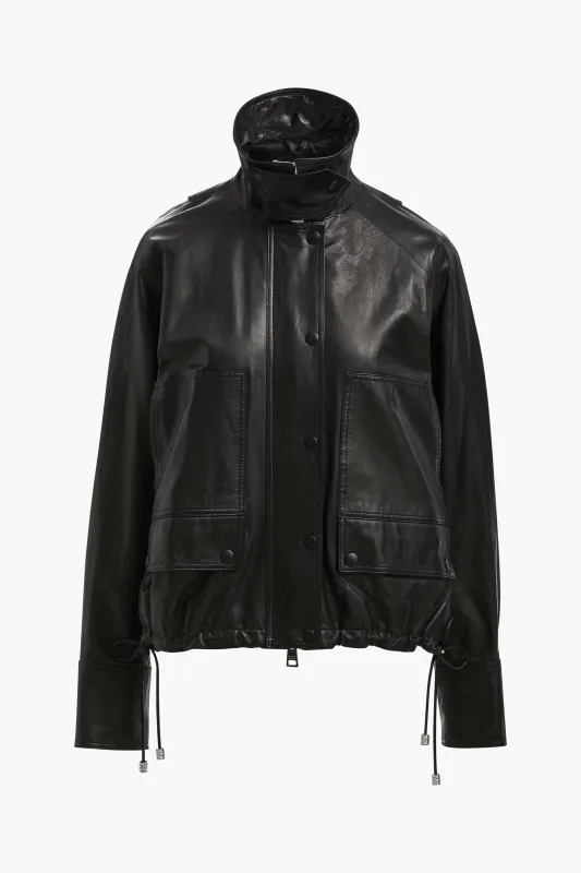 The Harper Balloon Jacket in Black Nappa Leather made by Brandon Maxwell